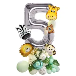 balony-zoo-zwierzeta-srebrne-dekoracja-urodziny-cyfra-5