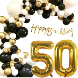 girlanda-balonowa-balony-zlote-czarne-biale-50-urodziny-party-dekoracja