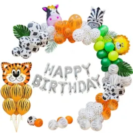 girlanda-balonowa-balony-zielone-biale-zoo-zwierzeta-urodziny-dekoracja