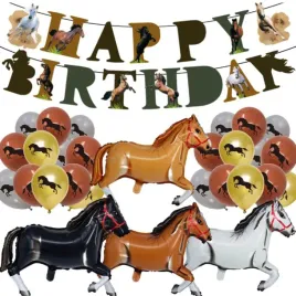 balony-konie-brazowe-konik-farma-zwierzeta-baner-urodziny-dekoracje