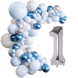 girlanda-balonowa-balony-niebieskie-biale-srebrne-1-urodziny-dekoracja