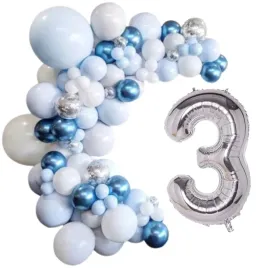 girlanda-balonowa-balony-niebieskie-biale-srebrne-3-urodziny-dekoracja