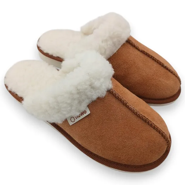 Kapcie Damskie Bambosze Skórzane Ciepłe Pantofle Domowe z Wełny Naturalnej