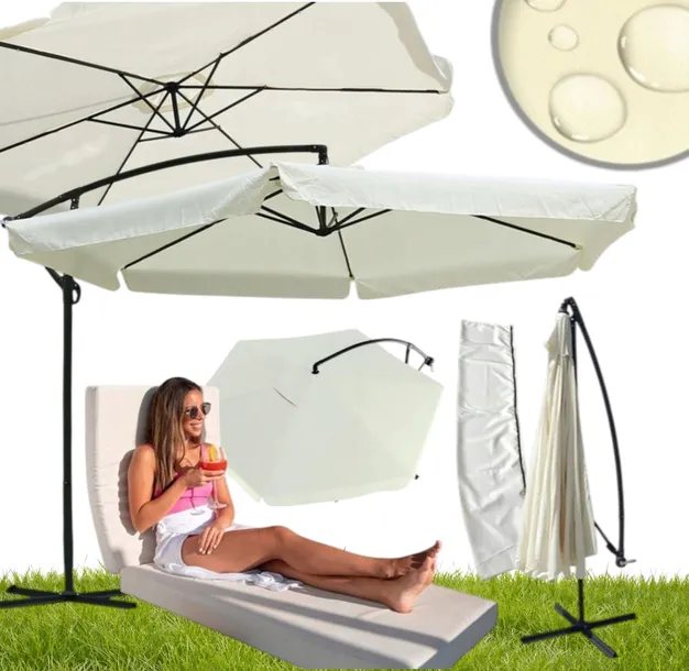 PARASOL OGRODOWY DUŻY 350CM SKŁADANY Z FALBANĄ WYSIĘGNIKIEM OBROTOWY 360°