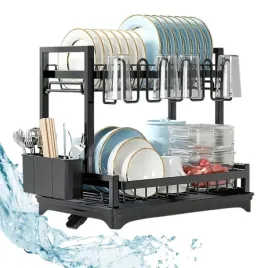 suszarka-do-naczyn-dwupoziomowa-czarna-stojaca-ociekacz-duza