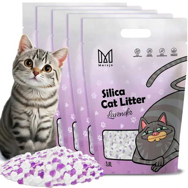 Żwirek silikonowy dla kota lawendowy Mersjo Lavender 5x3,8L