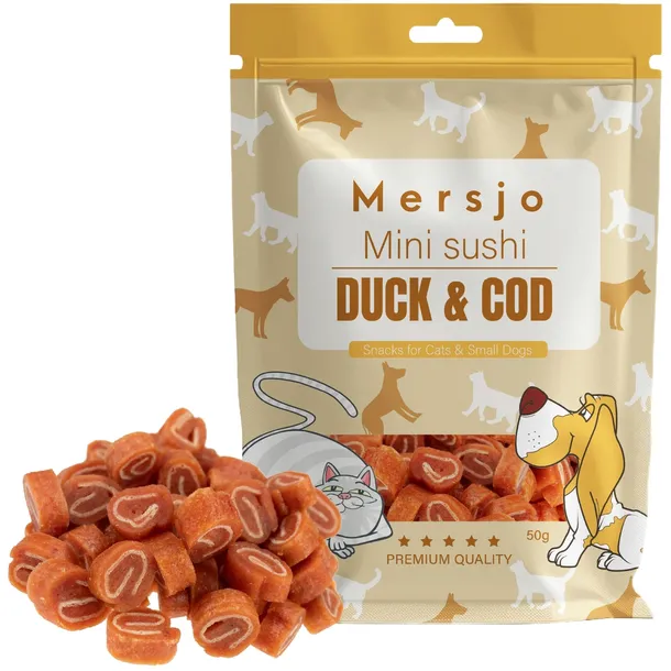 PRZYSMAK DLA KOTA PSA - Mini sushi z kaczką i dorszem SMAKOŁYKI SMACZKI 50g