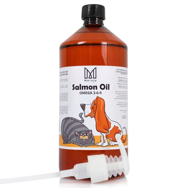 OLEJ NORWESKI Z ŁOSOSIA DLA PSA I KOTA Salmon Oil Omega 3 i 6 MERSJO 1000ml