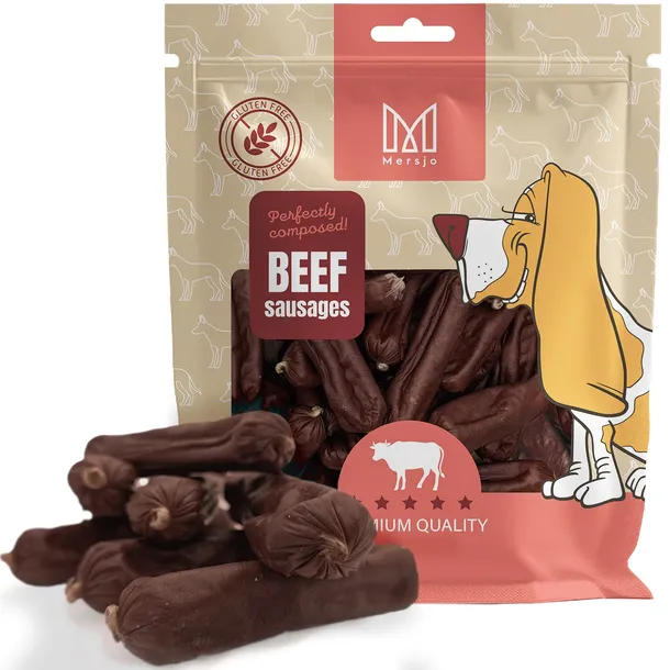 Kiełbaski wołowe MERSJO 500g - naturalne smaczki dla psa bezglutenowe