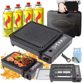 Zdjęcie produktu GRILL NA KARTUSZE GAZOWY TURYSTYCZNY PRZENOŚNY Z PATELNIĄ +GAZ x4 biwak TIR