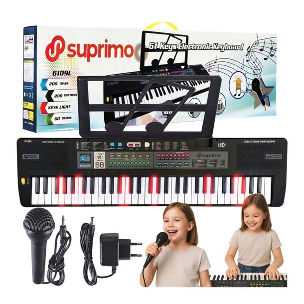 KEYBOARD DLA DZIECI 61 KLAWISZY ORGANY KARAOKE MIKROFON PIANINKO SUPRIMO