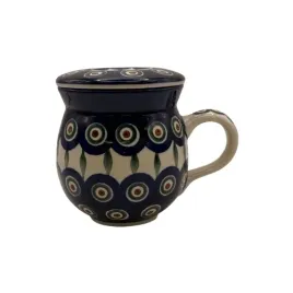 kubek-na-ziola-brazowa-kropka-z-lisciem-ceramika-boleslawiec