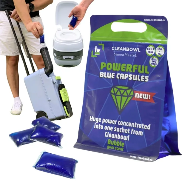 CLEANBOWL TABLETKI SASZETKI DO TOALET KEMPINGOWYCH TURYSTYCZNYCH BLUE 20SZT