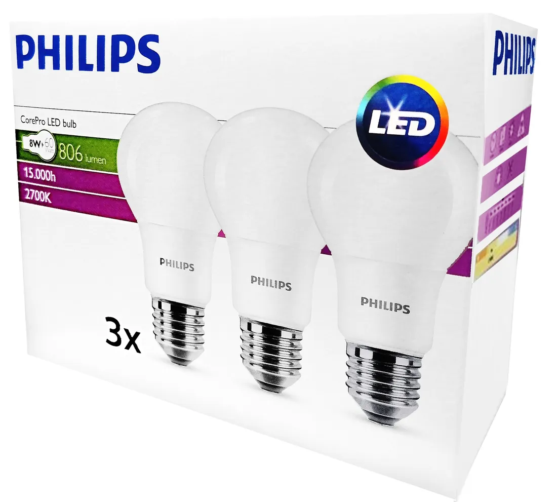 3x-zarowka-led-e27-a60-8w-2700k-corepro-philips-stan-nowy