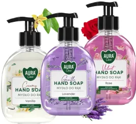 aura-mydlo-w-plynie-do-rak-wanilia-roza-lawenda-z-dozownikiem-zestaw-900-ml