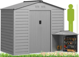 schowek-ogrodowy-213x131x192-cm-szary-stalowy-drzwi-4-otwory-wentylacyjne