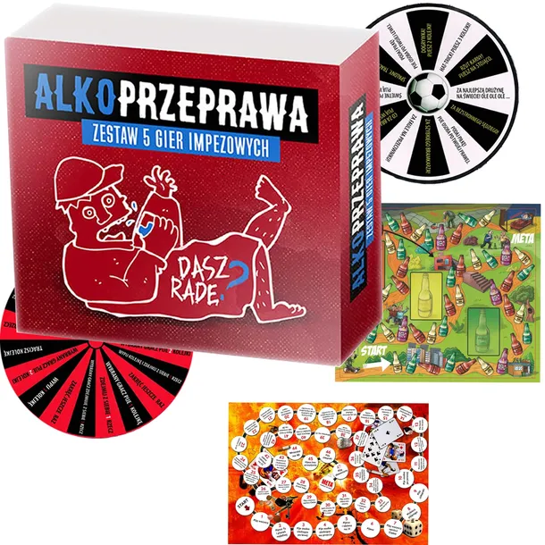 ZESTAW 5W1 GRY ALKOHOLOWE PLANSZOWE NA PREZENT+18 WIECZÓR ALKOPRZEPRAWA