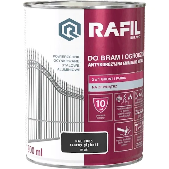 RAFIL Farba do bram i ogrodzeń czarny głęboki mat 0,9L