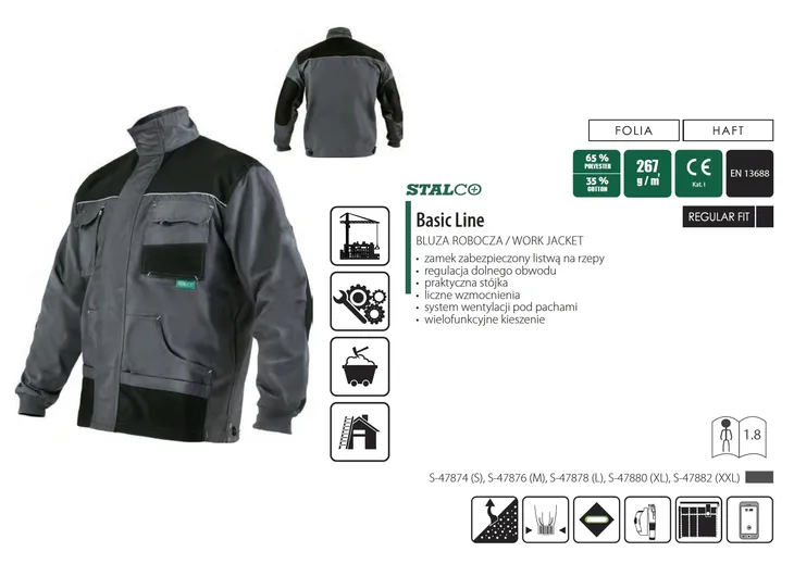 stalco-bluza-robocza-basic-line-szary-3xl-s-47883-kod-producenta-s-47883