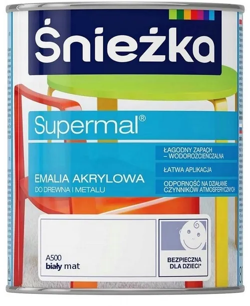 Supermal emalia akrylowa do drewna i metalu A500 biały mat 0,8l