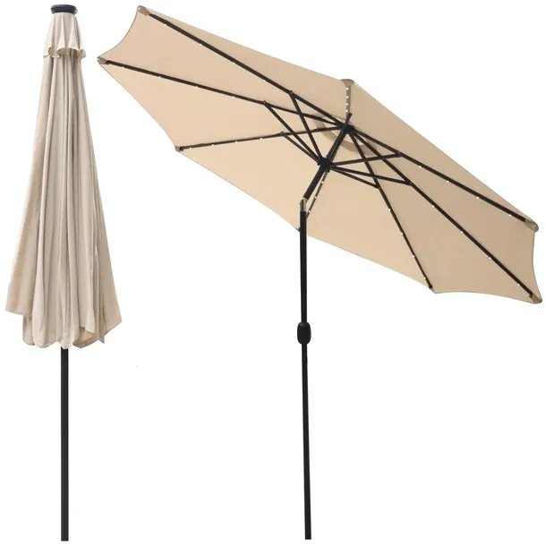 PARASOL OGRODOWY 300cm DUŻY z OŚWIETLENIEM LED SKŁADANY KORBA TARAS OGRÓD