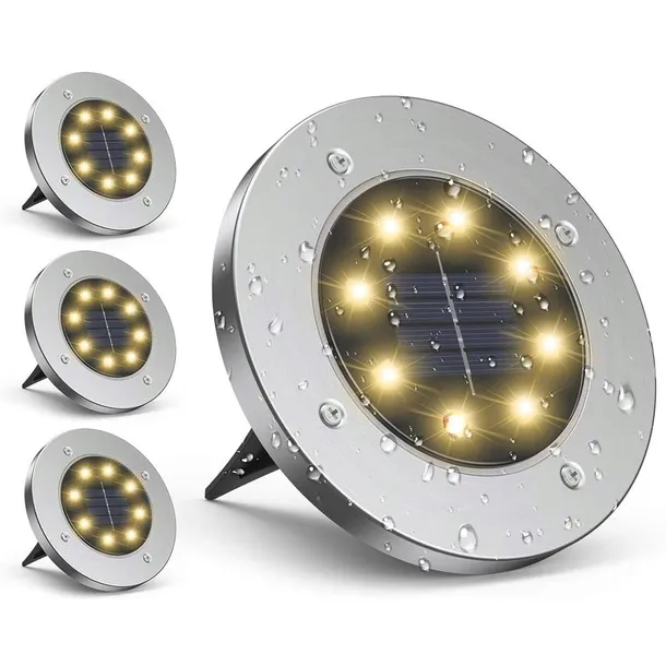 OGRODOWA LAMPA SOLARNA GRUNTOWA WBIJANA 8 LED OZDOBA DEKORACJA Zestaw 4 szt