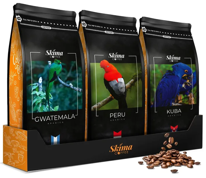 Kawa ziarnista 1kg x3 KUBA/PERU/GWATEMALA Świeżo Palona do ekspresu+GRATIS