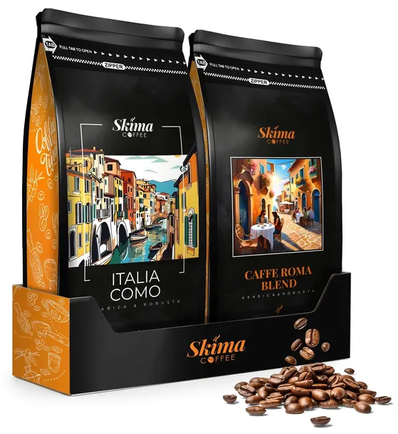 Kawa ziarnista 1kg x2 ITALIA COMO/CAFFE ROMA BLEND Świeża do ekspres+GRATIS