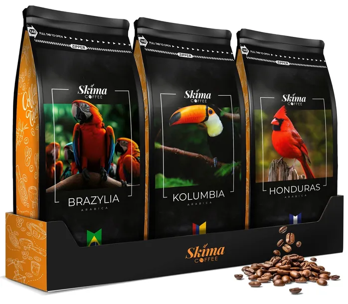 Kawa ziarnista 1kg x3 BRAZYLIA/KOLUMBIA/HONDURAS ARABICA Świeża + GRATIS