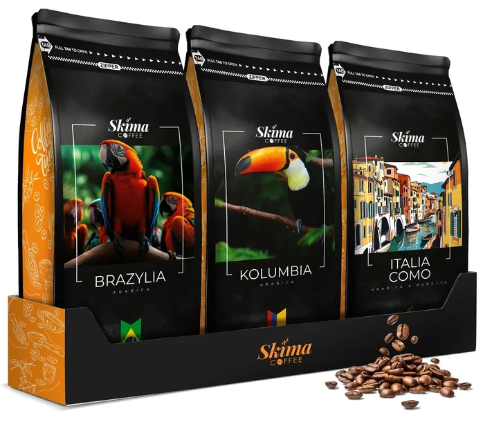 Kawa ziarnista 1kg x3 BRAZYLIA/KOLUMBIA/ITALIA COMO Świeża + GRATIS