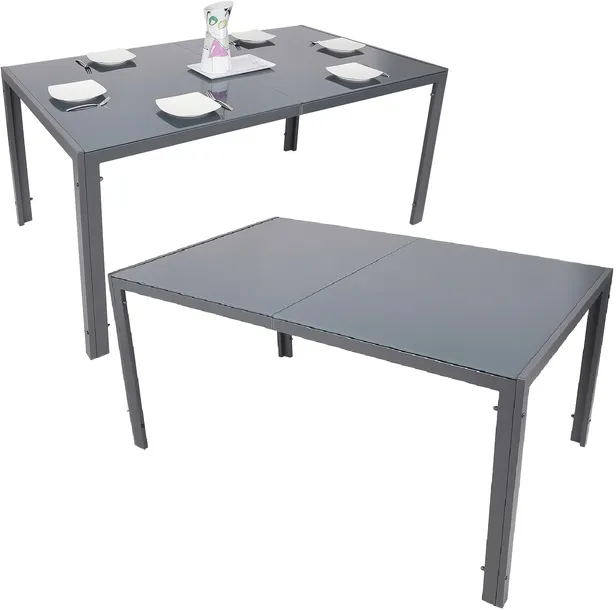 STÓŁ OGRODOWY METALOWY na TARAS OGRÓD z BLATEM SZKLANYM 150x90x73cm