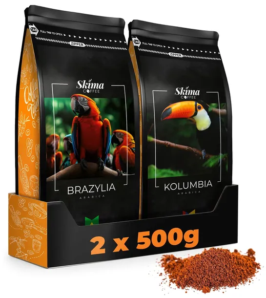 Kawa Mielona 500g x2 BRAZYLIA / KOLUMBIA 100% ARABICA Świeża 1kg + GRATIS