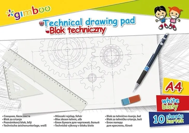 BLOK TECHNICZNY A4 10K BIAŁY 150G GIMBOO