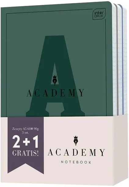 ZESTAW ZESZYTÓW 2+1 A5/60K KRATKA ACADEMY WZORY DO WYBORU