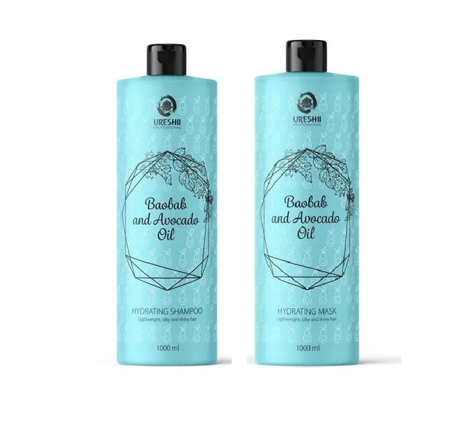 Ureshii Baobab & Avocado oil zestaw Nawilżający Hidra szampon maska 1L + 1L