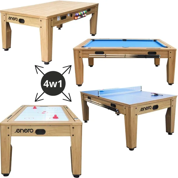 Solidny Stół do Gier 4w1 Bilardowy, Cymbergaj, Ping-Pong, Jadalny 214x121cm