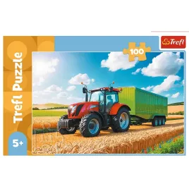 puzzle-100-elementow-maszyny-rolnicze-traktor-z-przyczepa-trefl