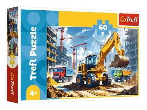 puzzle-60-elementow-traktor-koparko-ladowarka-trefl-stan-nowy