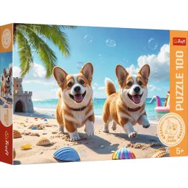 puzzle-100-elementow-piesek-corgi-na-plazy-trefl