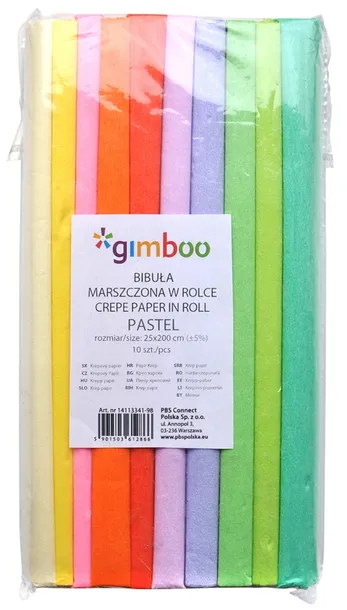 BIBUŁA MARSZCZONA PASTEL 25X200 KRÓTKA MIX KOLORÓW (10 BIBUŁ W OPAKOWANIU)