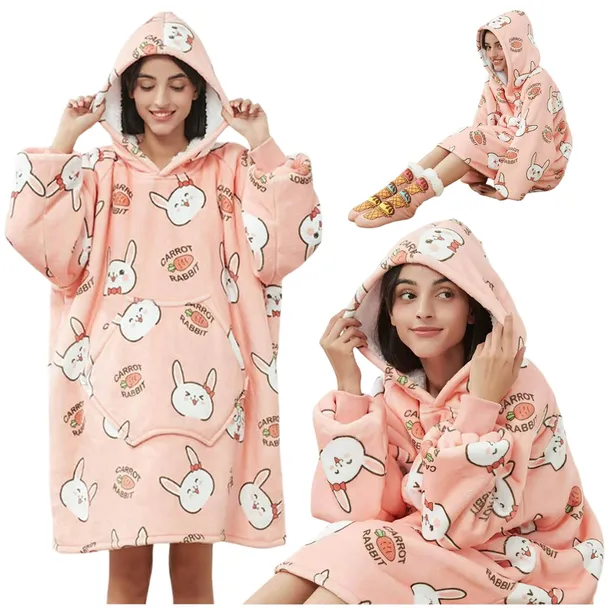 BLUZA KOC KOCOBLUZA BLUZOKOC DAMSKA MESKA OVERSIZE XXL GRUBA KAPTUR KRÓLIK