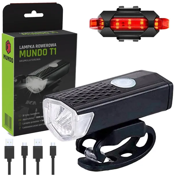 LAMPKA ROWEROWA LAMPKI ROWEROWE USB AKUMULATOROWA PRZEDNIA + TYLNA ZESTAW