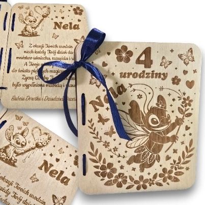 KARTKA NA URODZINY KARTKA DLA DZIECI DREWNIANA URODZIOWA PERSONALIZOWANA