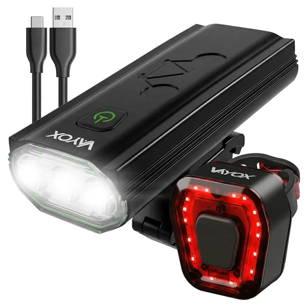 ZESTAW LAMPKA LED ROWEROWA PRZEDNIA TYLNA OŚWIETLENIE ROWEROWE USB VAYOX