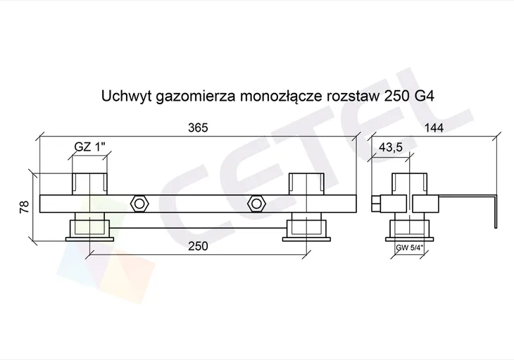 monozlacze-stelaz-uchwyt-gazomierza-g4-g6-250-mm