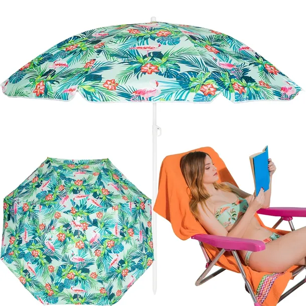 PARASOL PLAŻOWY OGRODOWY SKŁADANY WBIJANY WODOOPORNY - FLAMINGI - UV+ 180cm