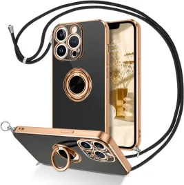 etui-do-apple-iphone-13-pro-silikonowe-czarne-zlota-ramka-ring-i-smycz