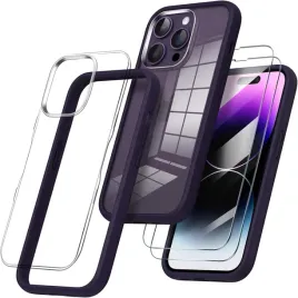 etui-do-iphone-14-pro-max-przezroczyste-fioletowa-ramka-2x-szklo-hartowane