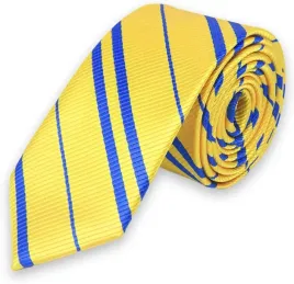 krawat-meski-zolty-w-paski-niebieskie-waski-elegancki-prazkowany