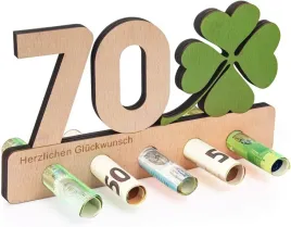 drewniany-stojak-na-pieniadze-70-urodziny-zielona-koniczynka-na-szczescie